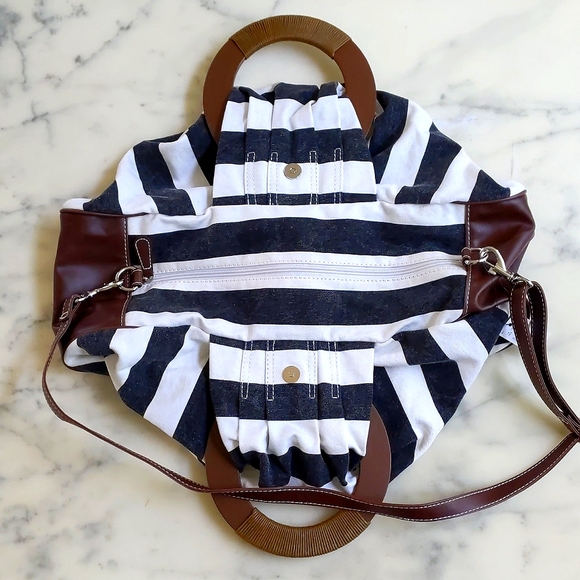 NWT. The Limited Large shoulder/crossbody bag with canvas, leather, stripes etc. - Picture 3 of 5
